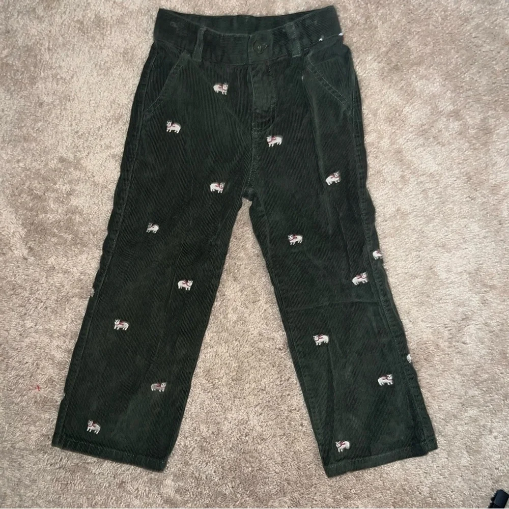 Gymboree Kids Dark Green Corduroy Pants with Embroidered Cats Size 4T